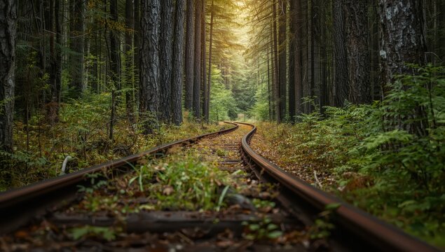 Leftover rail tracks in a BC forest