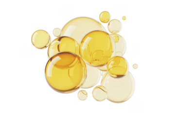 Yellow and white bubbles yellow bubbles shiny reflective isolated on a transparent background