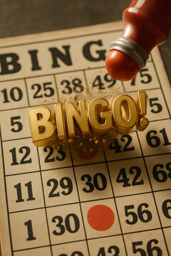 "BINGO!" Text Bursting from a Winning Bingo Card
