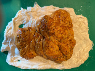 Making of seitan roast- spicy wheat gluten as meat protein alternative