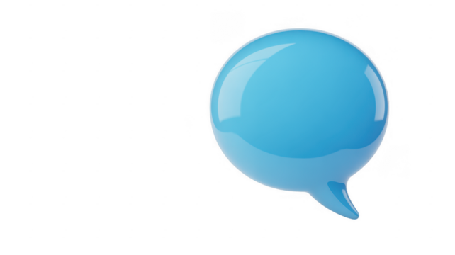 Blue speech bubble isolated shiny isolated on a transparent background - Powered by Adobe