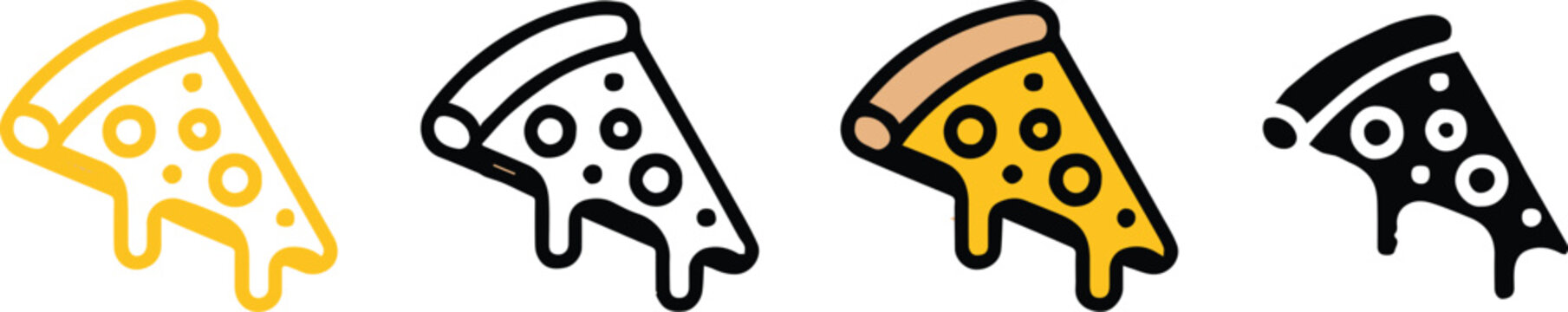 pizza slice icon set four color variations for branding