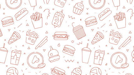 fast food seamless pattern with burger pizza fries and drinks icons