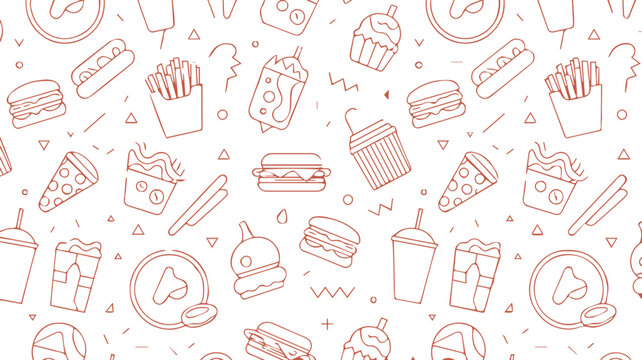 fast food seamless pattern with burger pizza fries and drinks icons