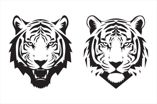 Two tiger heads silhouettes Vector