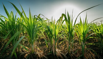 Fototapeta premium Close Up Shot Of Thriving Sugarcane Crops In The Field