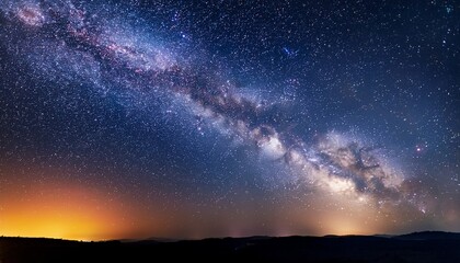Naklejka premium Milky Way Galaxy With Stars And Space Dust In The Universe Long Exposure Photograph With Grain