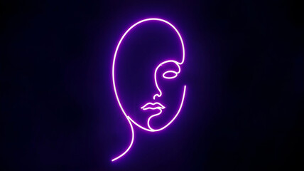 Outline of a woman's face formed by glowing purple neon tube  