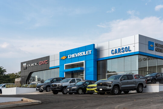 Chevrolet, GMC, and Buick dealership facade in Guadalajara. General Motors brands, originated in the USA. Guadalajara, Jalisco, Mexico, January 13, 2026.