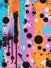 Retro polka dots merging with chaotic splashes of neon paint