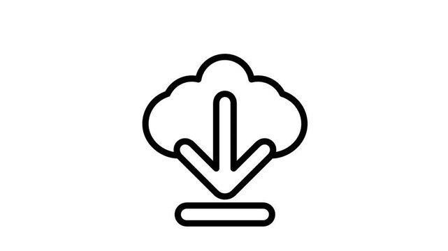 Cloud Download Outline Animation Flat Cartoon Icon. 4K Video Transparent Alpha Channel. Editable Animated Icon Transparent Background.
