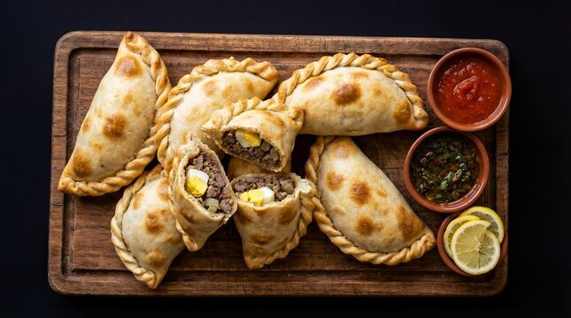 Delicious argentine empanadas with savory fillings and dipping sauce