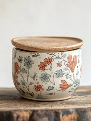 Rustic French butter dish, ceramic, floral patterns