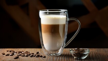 Fototapeta premium a delicious latte in a clear glass mug