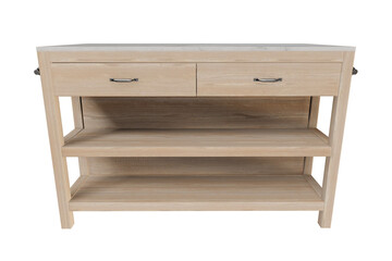 Rustic Wood Kitchen Prep Island with Marble Top 3D Model