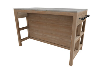 Rustic Wood Kitchen Prep Island with Marble Top 3D Model