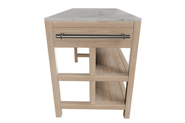Rustic Wood Kitchen Prep Island with Marble Top 3D Model