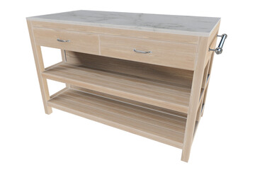 Rustic Wood Kitchen Prep Island with Marble Top 3D Model