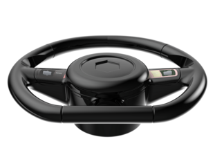 High-Tech Luxury Hypercar Steering Wheel 3D Rendering Isolated on Transparent Alpha Channel – Modern Supercar Cockpit Control Element, Futuristic Automotive Interior Design and Digital Concepts.