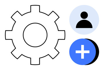 User account concept. User account settings with gear and profile icons system configuration and personalization. User account creation and system integration solutions. Usable for tech, software