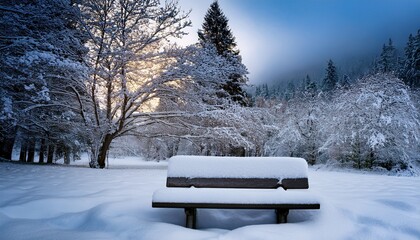 Snow Covered Bench In Winter Scene