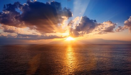 Beautify Sunset Over Sea Sun Ray