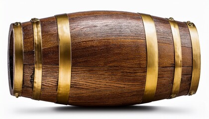 Wooden Barrel With Brass Trim Isolated On A Transparent Background