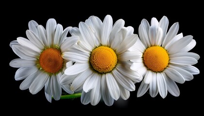 Three White Daisies On Black Background