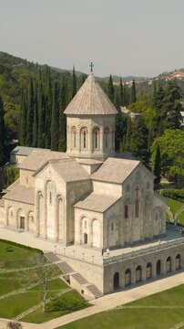 Aerial view of Bodbe Convent in Sighnaghi. Vertical video