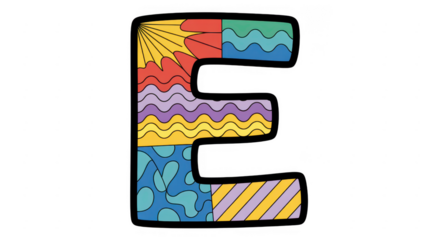 Colorful letter E multicolored pattern isolated on a transparent background