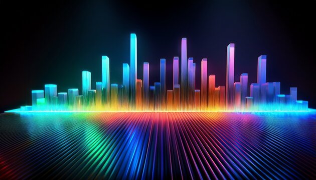 a polished 3d equalizer with vibrant glowing bars adjusting smoothly to the audio beats