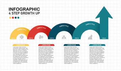 Infographic 4 steps to business growth presentation template, for web, power point or poster infographic 4 steps. vector editable 
