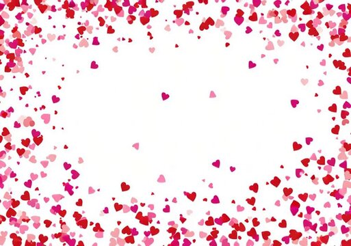 pink and red confetti hearts frame on a white background for valentine's day, weddings, or other events with heart-shaped particles Generative AI