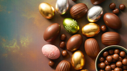 Obraz premium Easter Chocolate Eggs Gold Foil Gourmet Confection Display 2026