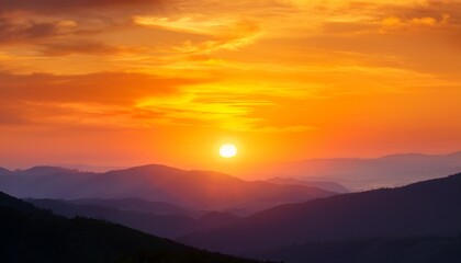Fototapeta premium Golden Sunset Sky Yellow Sun Dawn Orange Sky Clouds In The Evening Over Mountain Hill Landscape Horizon Summer Season Golden Hour Well Nature Banner Backgrounds