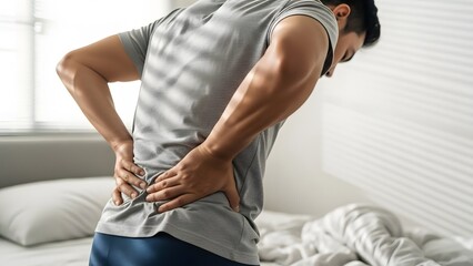 Man waking morning suffer back pain