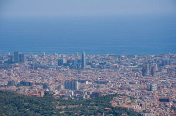 Fototapeta premium Aerial View of Barcelona with Sea Horizon