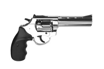 Chrome Revolver Pistol With Black Grip