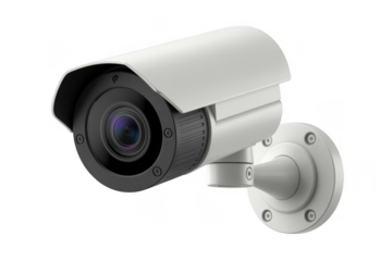 White security camera with black lens surveillance isolated on a transparent background