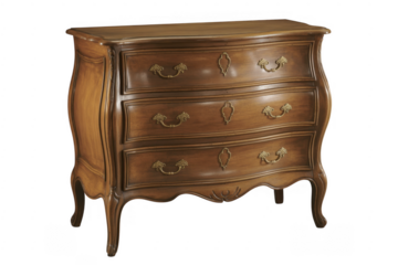 Wooden dresser with gold handles furniture interior isolated on a transparent background