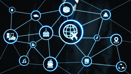 Global shipping icons show transport, logistics, and cargo delivery. Global shipping connects supply chain, global shipping management, and worldwide goods distribution. Gist