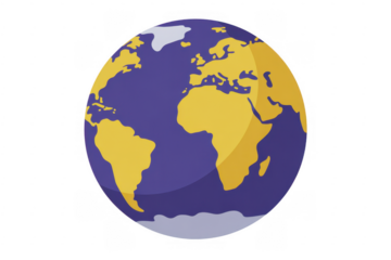 Purple and yellow globe with clouds earth isolated on a transparent background