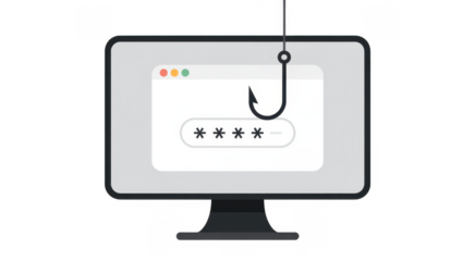 Phishing concept with computer and hook fishing scam isolated on a transparent background