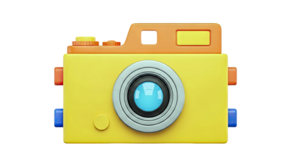 Stylized 3D Camera Toy in Yellow, Orange, and Blue