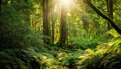 Lush Green Forest Canopy Illuminated By Sunlight Creating A Tranquil And Serene Atmosphere Of Nature S Beauty And Abundance In Outdoor Landscape