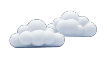 Two 3D stylized white clouds with a blue outline on a light gray background