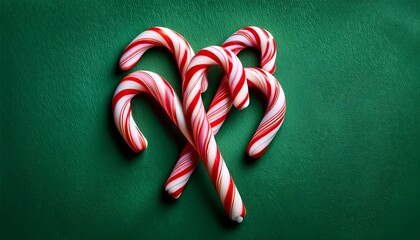 Striped Candy Canes On Textured Green Background In Vibrant Holiday Colors