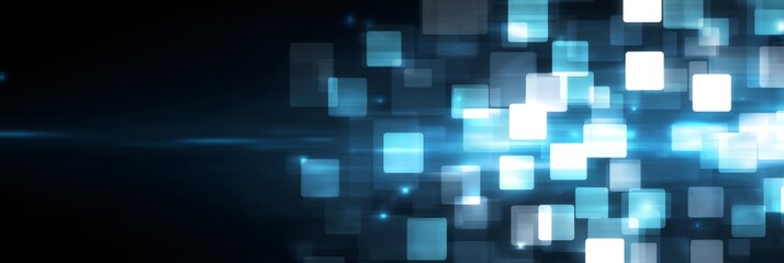 Digital data flowing abstract blue glowing squares background