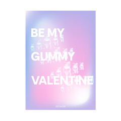 Vector Valentine's Day poster card with gummy bear aesthetic isolated on white background.