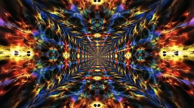 A vibrant, colorful abstract pattern creating a mesmerizing tunnel effect.